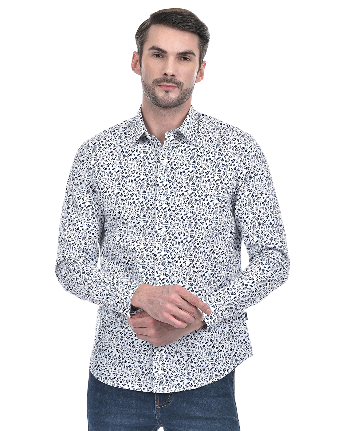 Numero Uno Men Floral Print White Shirt